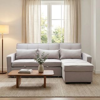 Divano Letto Angolare Reclinabile Tessuto Tortora