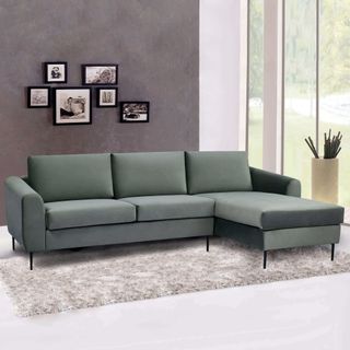 Divano Chaise Longue Moderno Tessuto Grigio Pietra