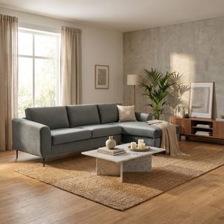 Divano Chaise Longue Moderno Tessuto Grigio Pietra