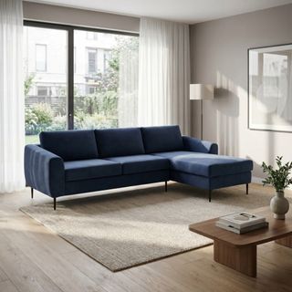 Divano Chaise Longue Moderno Tessuto Blu Notte