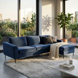 Divano Chaise Longue Moderno Tessuto Blu Notte
