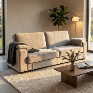 Divano Letto Contenitore Tessuto Tortora Moderno