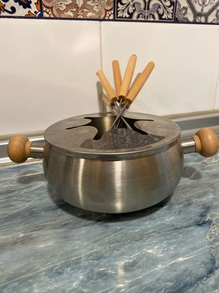 Set Fondue Acero Inoxidable y Madera