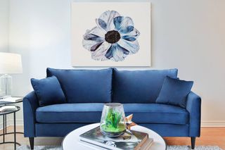 Divano 3 Posti Velluto Blu Notte Struttura Legno