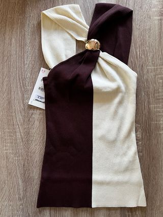 Top halter Zara beige y marrón
