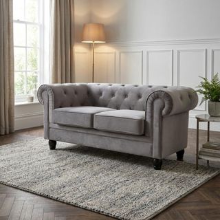 Divano Vintage 2 Posti in Velluto Grigio Inglese