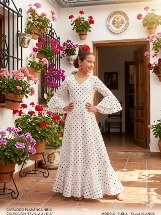 Vestido de flamenca niña blanco lunares