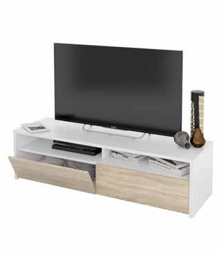 Mesa TV Con 2 Puertas 130 Cm. Blanco Artik/Roble