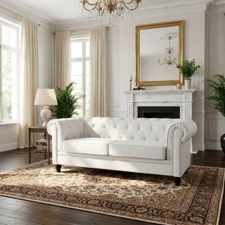 Divano Vintage 3 Posti in Velluto Bianco Inglese