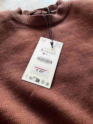 Jersey Zara Manga Larga Cuello Redondo Marrón Tall