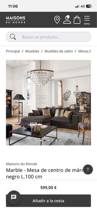 Mesa de centro mármol negro Maisons du Monde