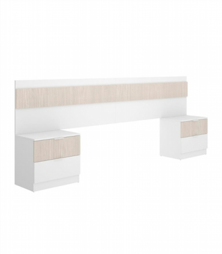 Cabecero y Mesitas de Noche. Blanco/Alistonado