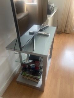 Mueble TV cristal y metal gris