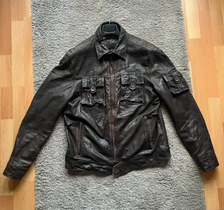 Giacchetta in pelle vintage marrone da uomo