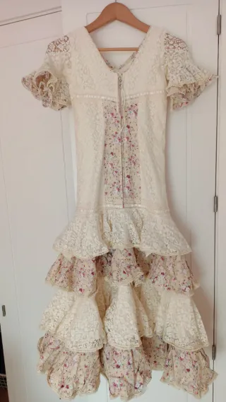 Vestido Flamenca Niña Talla 6 Encaje Floral