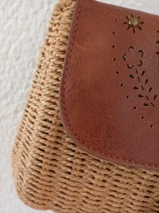 Bolso de rafia y cuero mujer