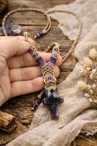 Collar macramè amatista Ankh