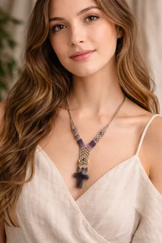 Collar macramè amatista Ankh