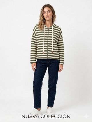 Sudadera con cremallera y rayas