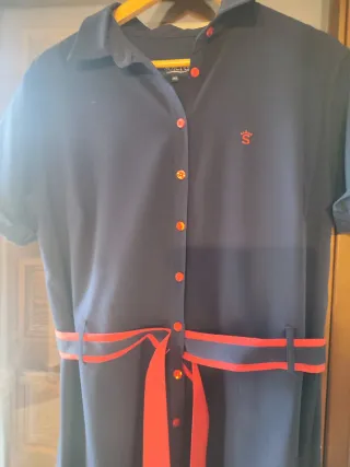 Vestido Solera Azul marino con Detalles Rojos