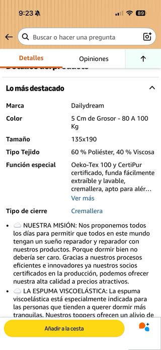 Topper cubrecolchón Dailydream 135x190