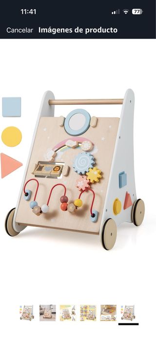 Andador de madera y centro actividades. Montessori