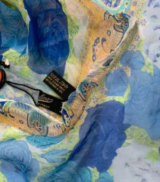 Foulard donna in seta blu e giallo