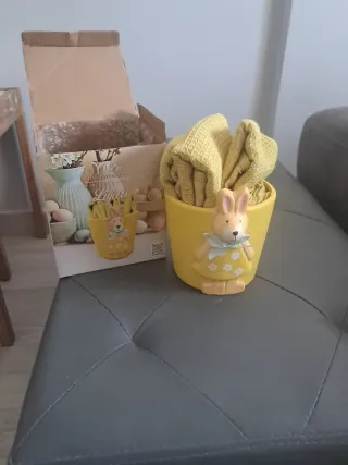 Portavasos Pascua Conejo Amarillo Cerámica