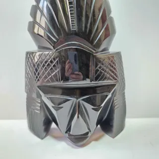 Scultura messicana totem idolo in ossidiana nera