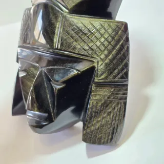 Scultura messicana totem idolo in ossidiana nera