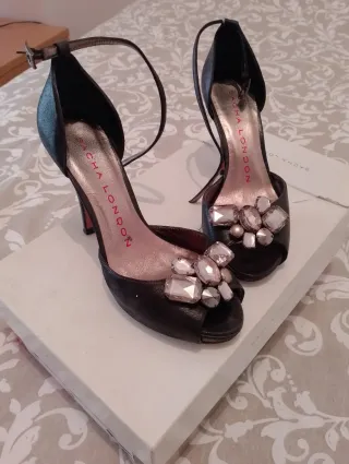 Zapatos Sacha London Tacón Joyas Negro/Plata