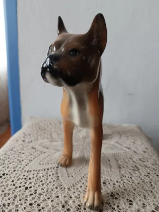 Figura Perro Boxer Porcelana Vintage