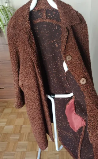 Abrigo lana bouclé marrón vintage talla 50