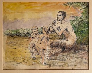 Basilio Cascella china e acquerello 30x40