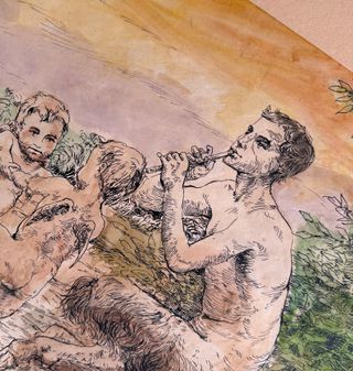 Basilio Cascella china e acquerello 30x40