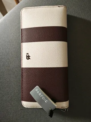 Cartera Porfois mujer rayas marrón y blanco