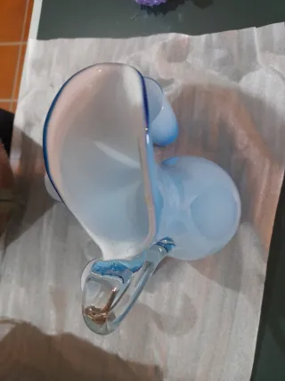 Jarra Murano y 3 vasos cristal azul/blanco