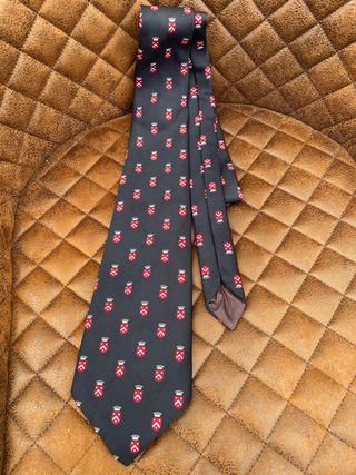 Corbata azul con escudo rojo