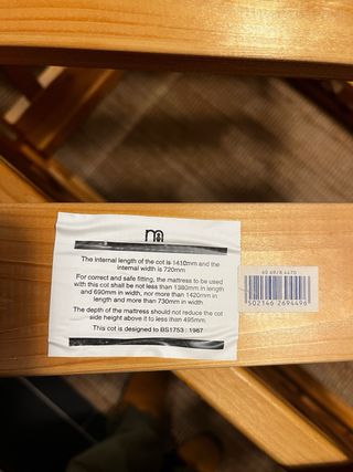 Cuna Mothercare Pino macizo 0-6 años