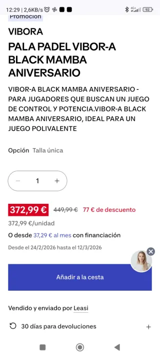 Pala de pádel Black Mamba