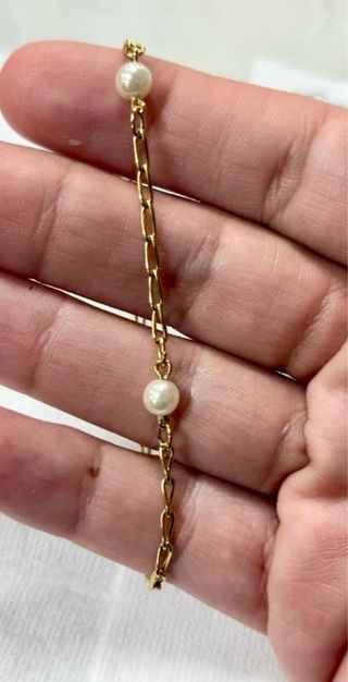 Pulsera de eslabones y perlas en oro laminado 18KT