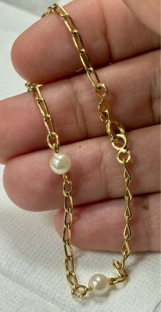 Pulsera de eslabones y perlas en oro laminado 18KT