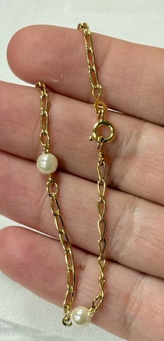 Pulsera de eslabones y perlas en oro laminado 18KT