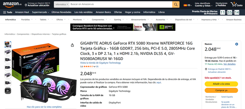 GIGABYTE AORUS RTX 5080 Xtreme WATERFORCE 16GB afbeelding 2