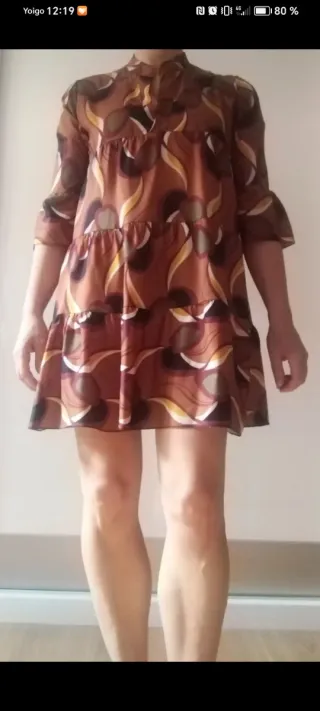 Vestido estampado marrón y multicolor