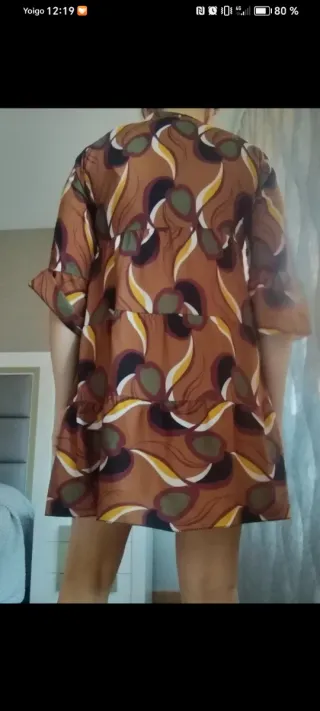 Vestido estampado marrón y multicolor