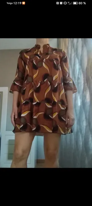 Vestido estampado marrón y multicolor