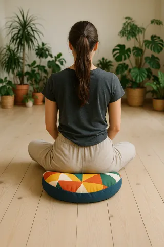 Zafu medialuna cojín meditación hecho a mano
