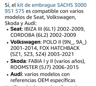 Embrague varios modelos de Seat, Volkswagen Skoda