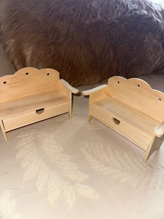 2 Banquitos de madera con cajón Joyero Decoración